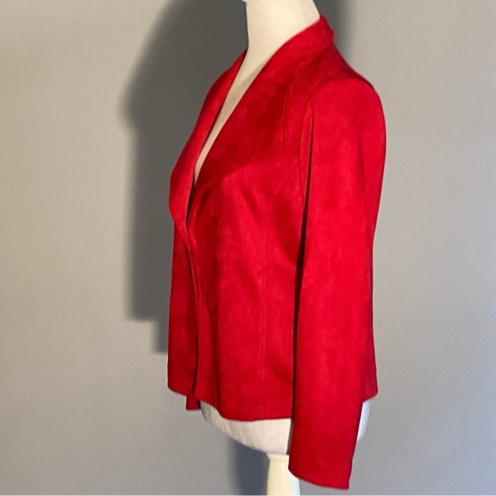 Emmeline Petite Red Faux Suede Open Front Jacket PS - Picture 6 of 15